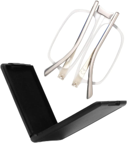 Unbreakable Evolved Folding Reading Glasses For Women Men Blue Light Blocking Anti UV Eyestrain Foldable Portable Compact Readers with Flat Hard Case Pocket Computer glasses 1.75 CLEAR