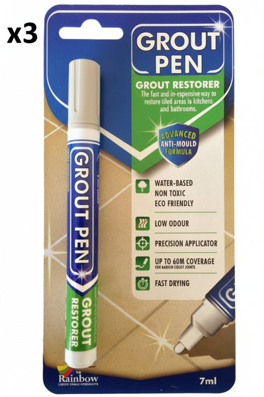 3 x Grout Pen Light Grey Tile Paint Marker: Waterproof Grout Paint Tile Grout Colorant and Sealer Pen - Light Grey Narrow 5mm Tip