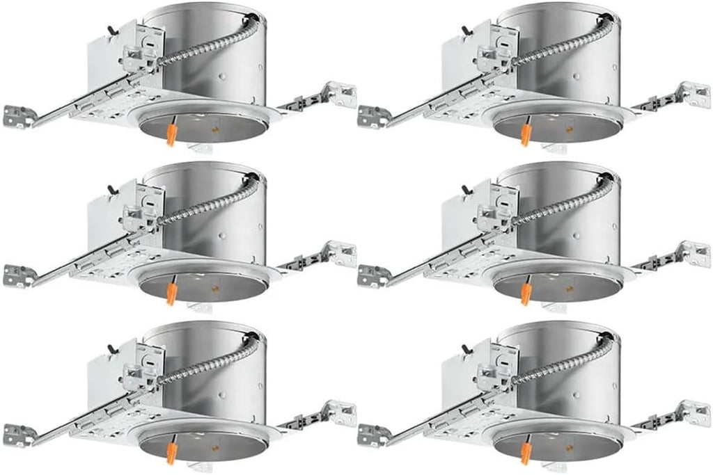 6 x Juno 6" Quick Connect Housing for LED Recessed Lights for New Construction, IC Rated, Air-Loc Sealed LED Recessed Light Housing, Includes Prewired Junction Box for Ceiling Lighting,