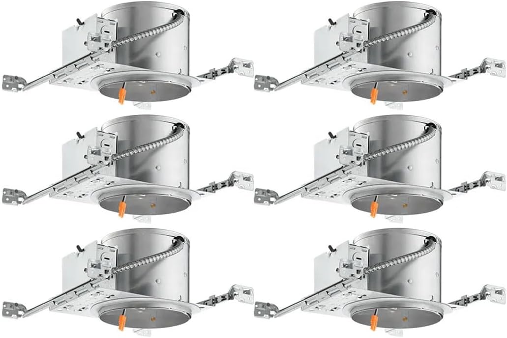 6 x Juno 6" Quick Connect Housing for LED Recessed Lights for New Construction, IC Rated, Air-Loc Sealed LED Recessed Light Housing, Includes Prewired Junction Box for Ceiling Lighting,