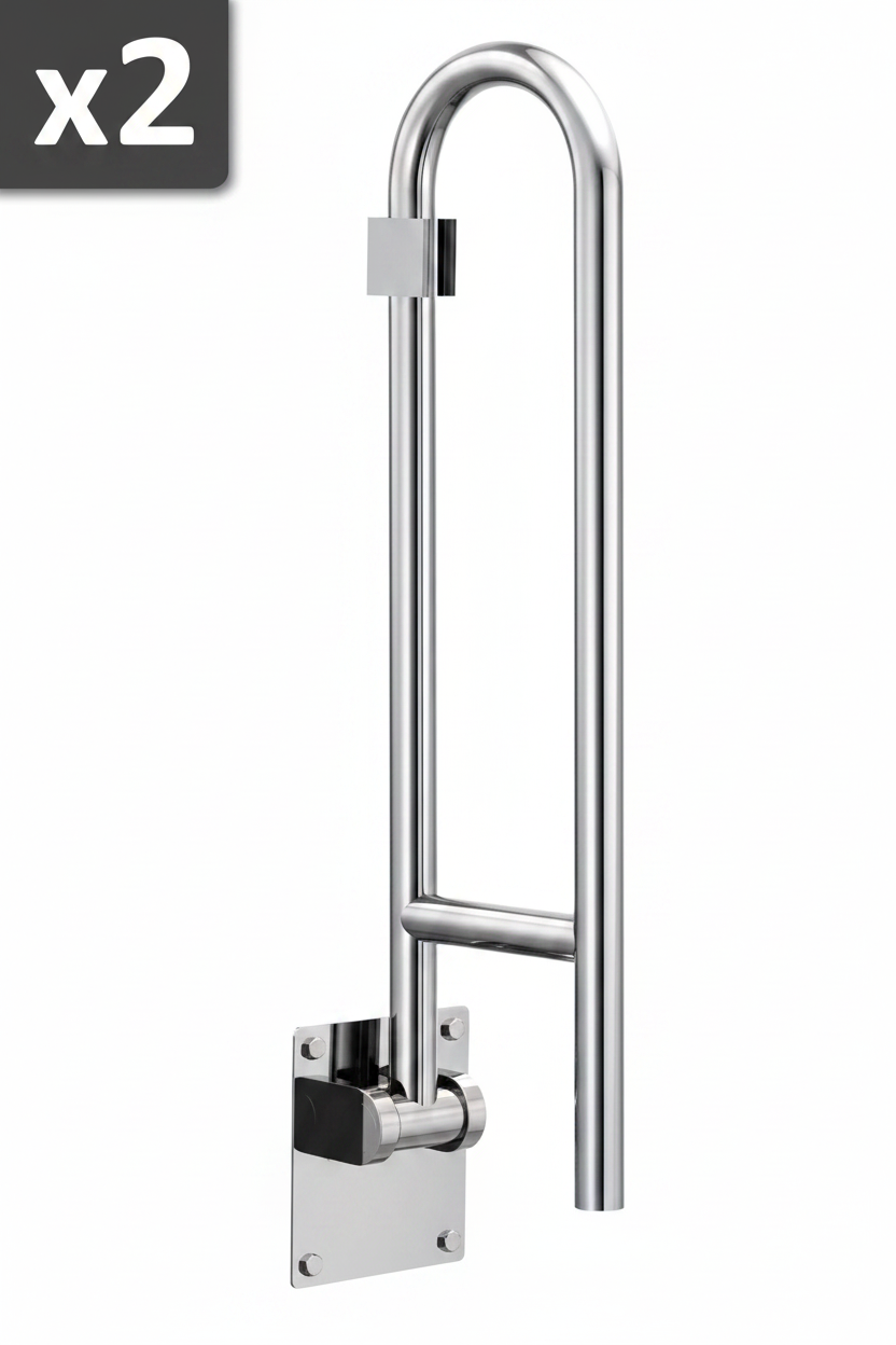 2 x oen R8960FD 30" Flip-Up Grab Bar, Textured Grip, Stainless | 30" support length