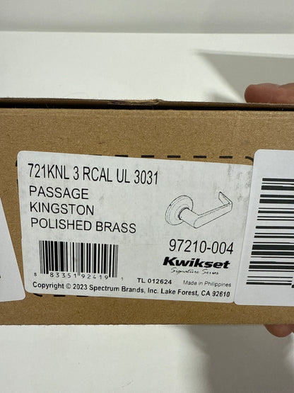 Kwikset 721KNL Kingston Grade 2 Passage Door Lever Set Polished Brass