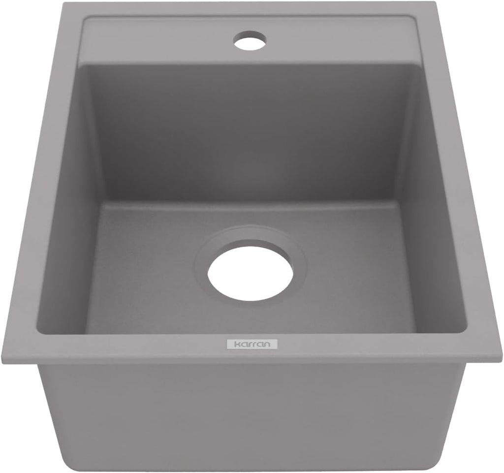 Karran 15-3/4 Inch Drop In Quartz Composite Bar Sink, Single Bowl Prep Sink, Grey Kitchen Island Sink, Top Mount Utility Sink, Heat and Scratch Resistant Quartz Composite QT-825