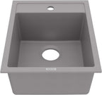 Karran 15-3/4 Inch Drop In Quartz Composite Bar Sink, Single Bowl Prep Sink, Grey Kitchen Island Sink, Top Mount Utility Sink, Heat and Scratch Resistant Quartz Composite QT-825