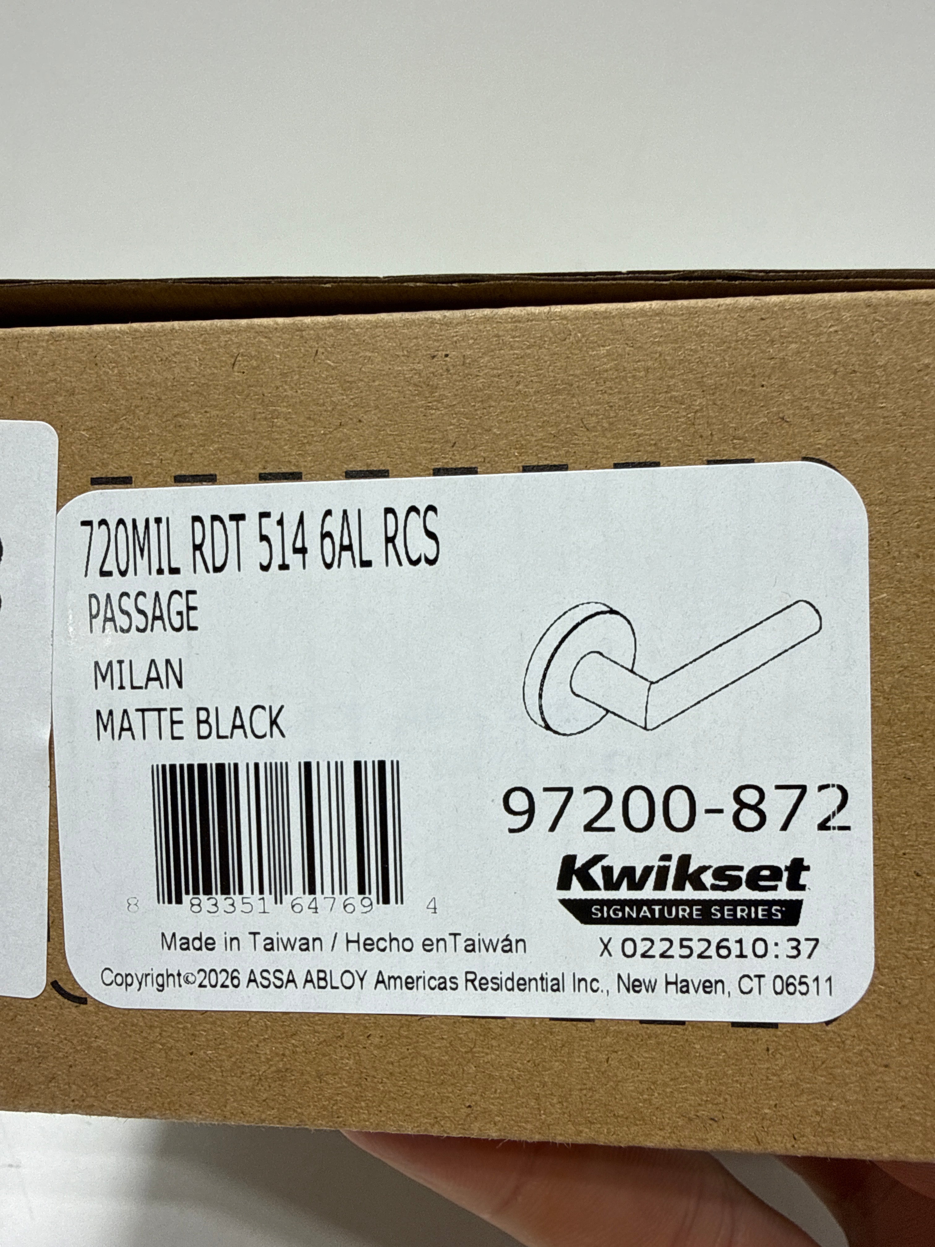 Kwikset Milan Interior Passage Door Handle, Lever For Closet and Hallway Doors, Reversible Non-Locking Handle Lever, Matte Black