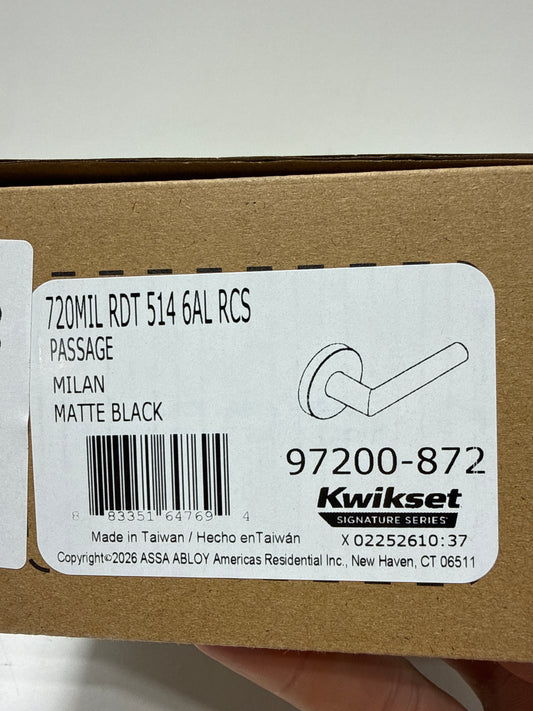 Kwikset Milan Interior Passage Door Handle, Lever For Closet and Hallway Doors, Reversible Non-Locking Handle Lever, Matte Black