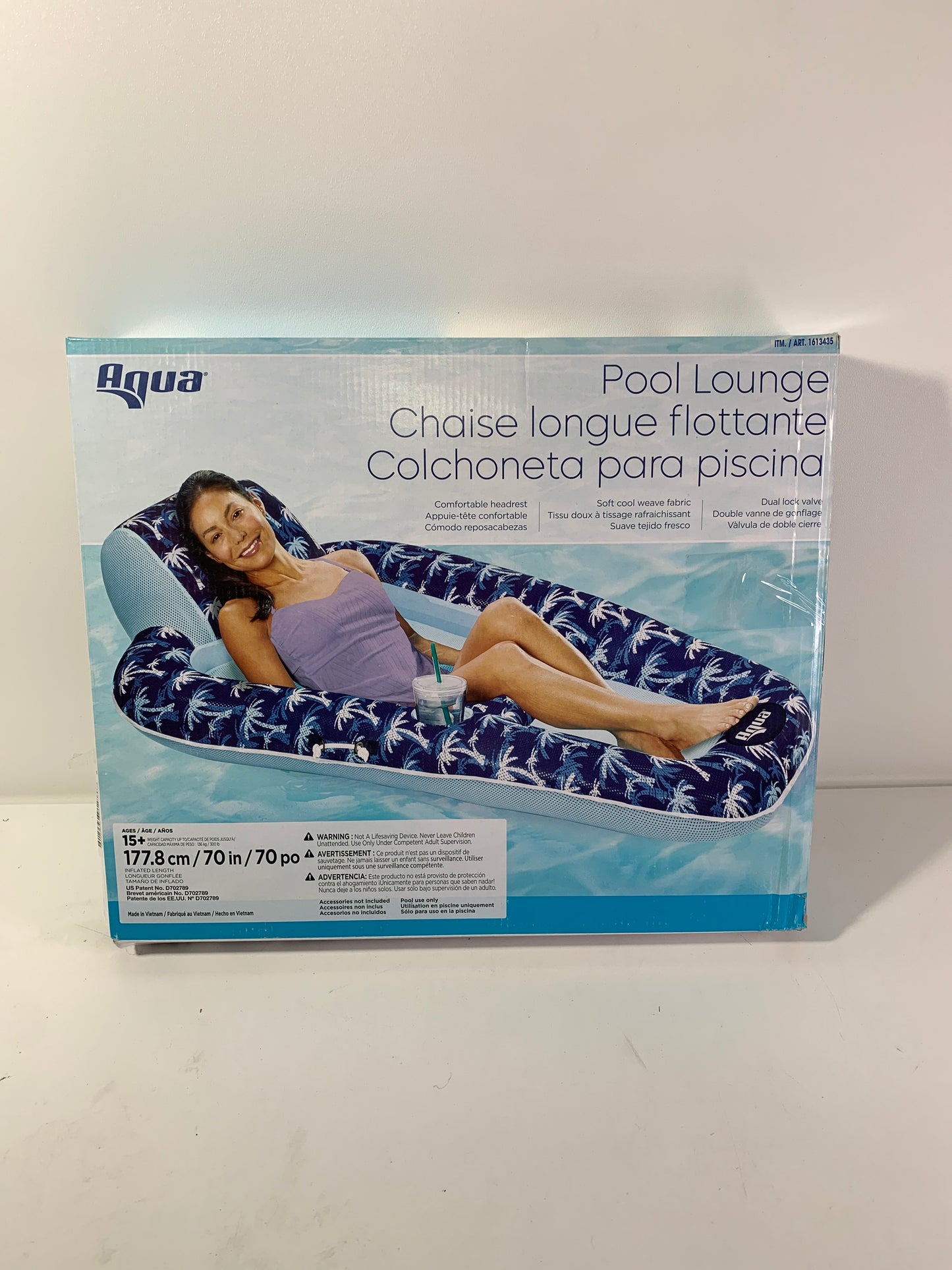 Aqua Luxury Extra Long 5ft 8" Inflatable Pool Lounger Chaise Float with Head Rest