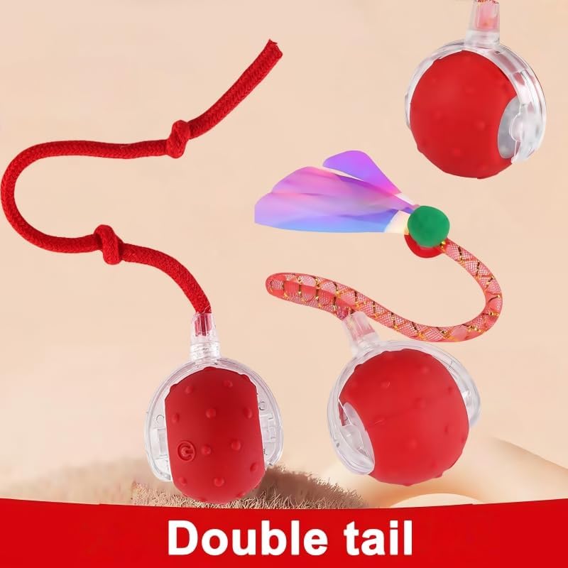 Hahbabya Interactive Cat Toys Ball for Indoor Cats Agile Moving Cat Ball with Elastic Mesh Tail,Automatic Kitten Toys for Bored Indoor Adult Cats,Motion Activated (Red)