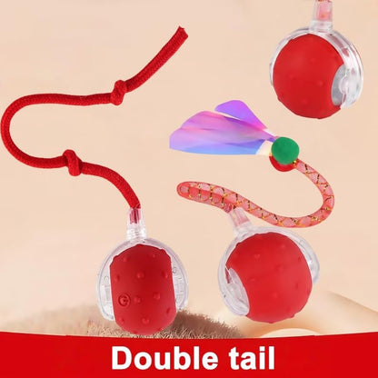 Hahbabya Interactive Cat Toys Ball for Indoor Cats Agile Moving Cat Ball with Elastic Mesh Tail,Automatic Kitten Toys for Bored Indoor Adult Cats,Motion Activated (Red)