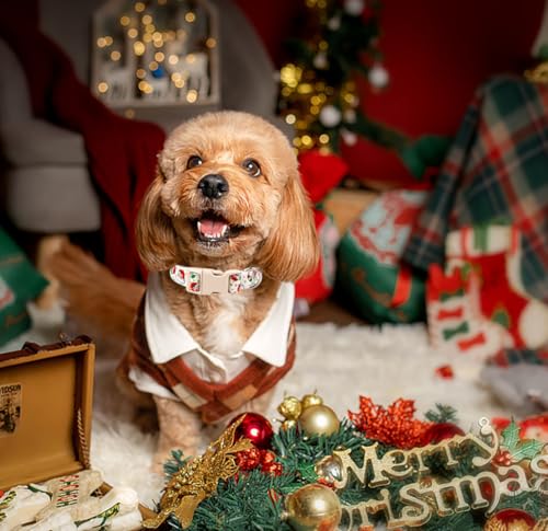 Anlvico Christmas Dog Collar for Medium Dogs，Adjustable Cotton White Snowflake Dog Collars Santa Claus Puppy Collar