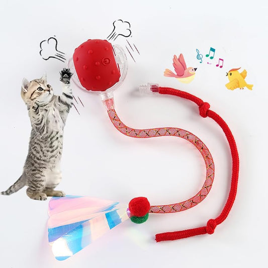 Hahbabya Interactive Cat Toys Ball for Indoor Cats Agile Moving Cat Ball with Elastic Mesh Tail,Automatic Kitten Toys for Bored Indoor Adult Cats,Motion Activated (Red)