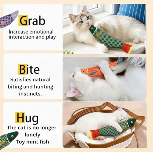 JMTSONS Cat Toys 4 Pack – 3 Catnip Fish Kicker Toys with Bell Sound and 1 Durable Rope Chew Toy for Indoor Cats &
