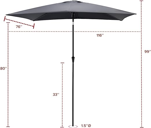 FLAME&SHADE 6.5 x 10 ft Rectangular Outdoor Umbrella Patio Table and Market Umbrella with Push Button Tilt - *Outdoor