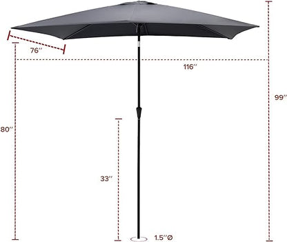FLAME&SHADE 6.5 x 10 ft Rectangular Outdoor Umbrella Patio Table and Market Umbrella with Push Button Tilt