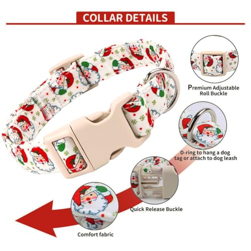 Anlvico Christmas Dog Collar for Medium Dogs，Adjustable Cotton White Snowflake Dog Collars Santa Claus Puppy Collar