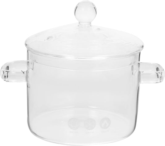 Tofficu Glass Pots for Cooking On Stove, 1.35l/47.5 Oz - Clear Pots With Lid and Handle, Simmer Pot for Stove Potpourri, Glass Cookware for Fruits, Noodle, Salads, Soups, Milk, Food