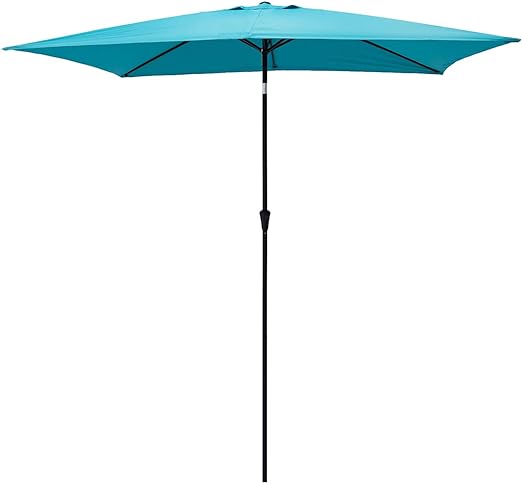 FLAME&SHADE 6.5 x 10 ft Rectangular Outdoor Umbrella Patio Table and Market Umbrella with Push Button Tilt - Aqua Blue