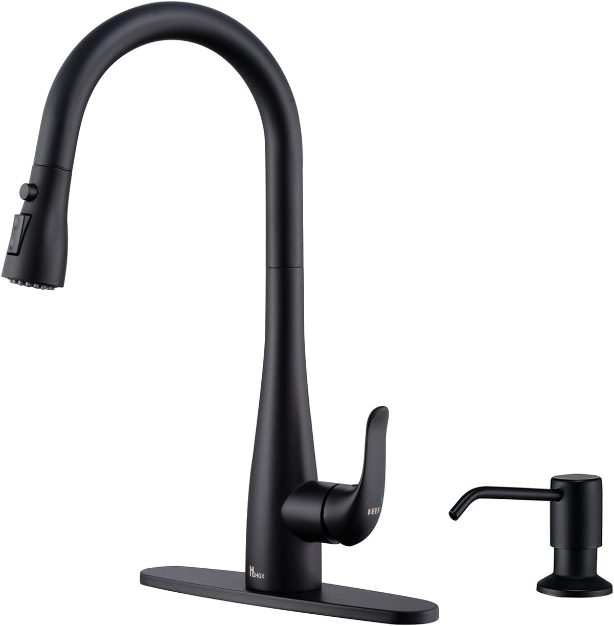 Kitchen Faucet with Soap Dispenser and Pull Down Sprayer - Stainless Steel Single Handle Kitchen Sink Faucet, 1 or 3 Hole Design for Modern Farmhouse Kitchens, Rv, and Bar Sinks (Matte Black)