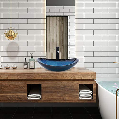 Combo YIMAI Ingenuity Vessel Sink Bathroom Sinks Blue Tempered Glass Art Basin 20.8"x13.7"