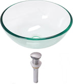 Lordear 14 x 14 Inch Artistic Vessel Sink Bathroom Vessel Sink Round Clear Tempered Glass Vanity Round Bowl with Pop-up Drain Combo Countertop Basin