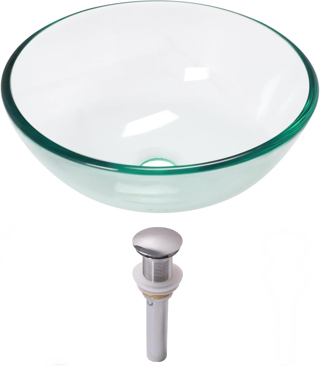Lordear 14 x 14 Inch Artistic Vessel Sink Bathroom Vessel Sink Round Clear Tempered Glass Vanity Round Bowl with Pop-up Drain Combo Countertop Basin