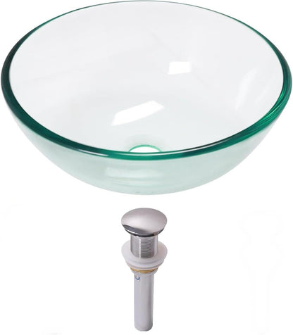 Lordear 14 x 14 Inch Artistic Vessel Sink Bathroom Vessel Sink Round Clear Tempered Glass Vanity Round Bowl with Pop-up Drain Combo Countertop Basin
