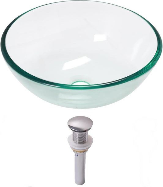 Lordear 14 x 14 Inch Artistic Vessel Sink Bathroom Vessel Sink Round Clear Tempered Glass Vanity Round Bowl with Pop-up Drain Combo Countertop Basin