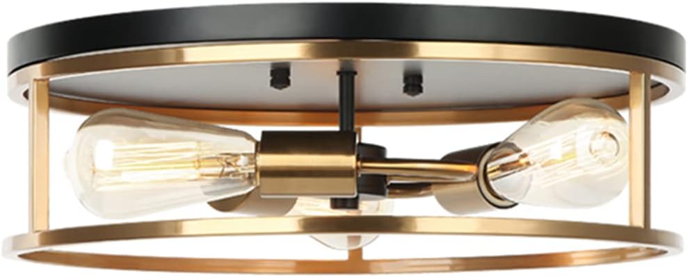 Knox Round 3-Light Flush-Mount - Matte Black w/Brass Accents