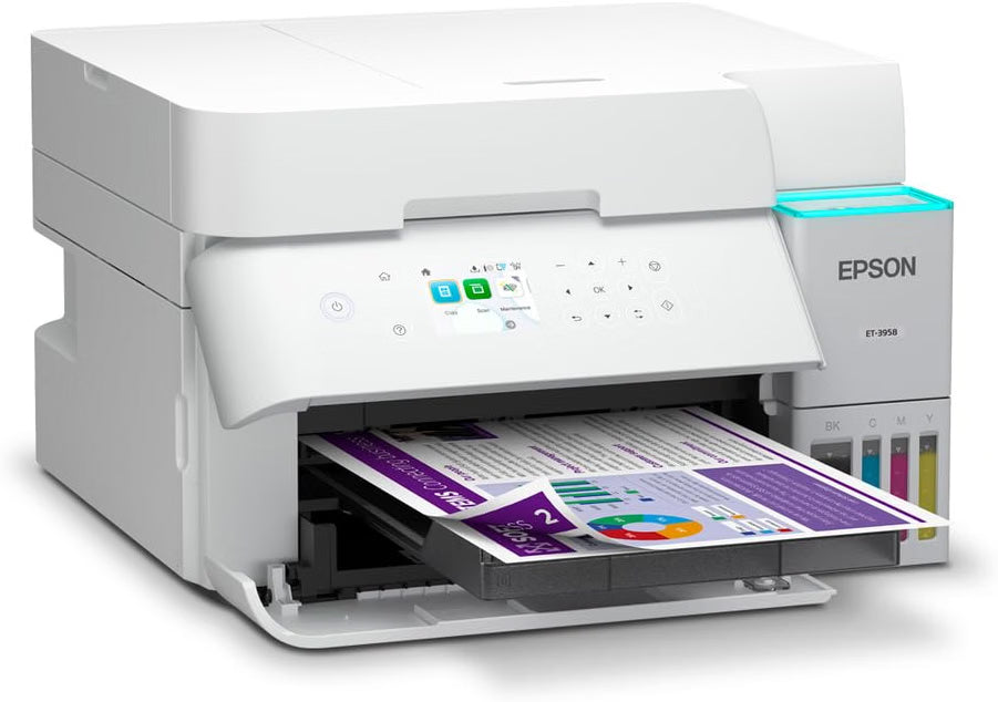 See Desc Epson EcoTank ET-3958 Wireless All-in-One Color Supertank Printer, Refillable Tanks, 2.4" Color Screen