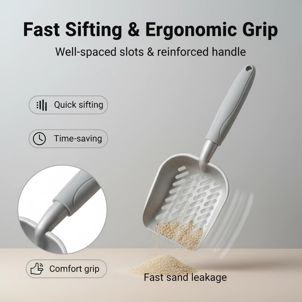 Vitisyao Metal Cat Litter Scoop with Holder, Aluminum Cats Litter Scooper Captures All Clumps, Heavy Duty Metal Kitty Scoopers with Holder, Cat Metal Scoop and Holder (Black)