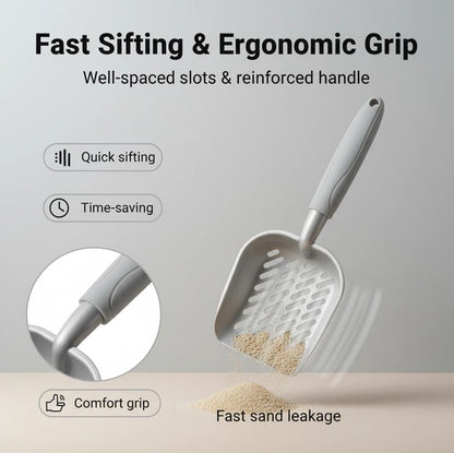 Vitisyao Metal Cat Litter Scoop with Holder, Aluminum Cats Litter Scooper Captures All Clumps, Heavy Duty Metal Kitty Scoopers with Holder, Cat Metal Scoop and Holder (Black)