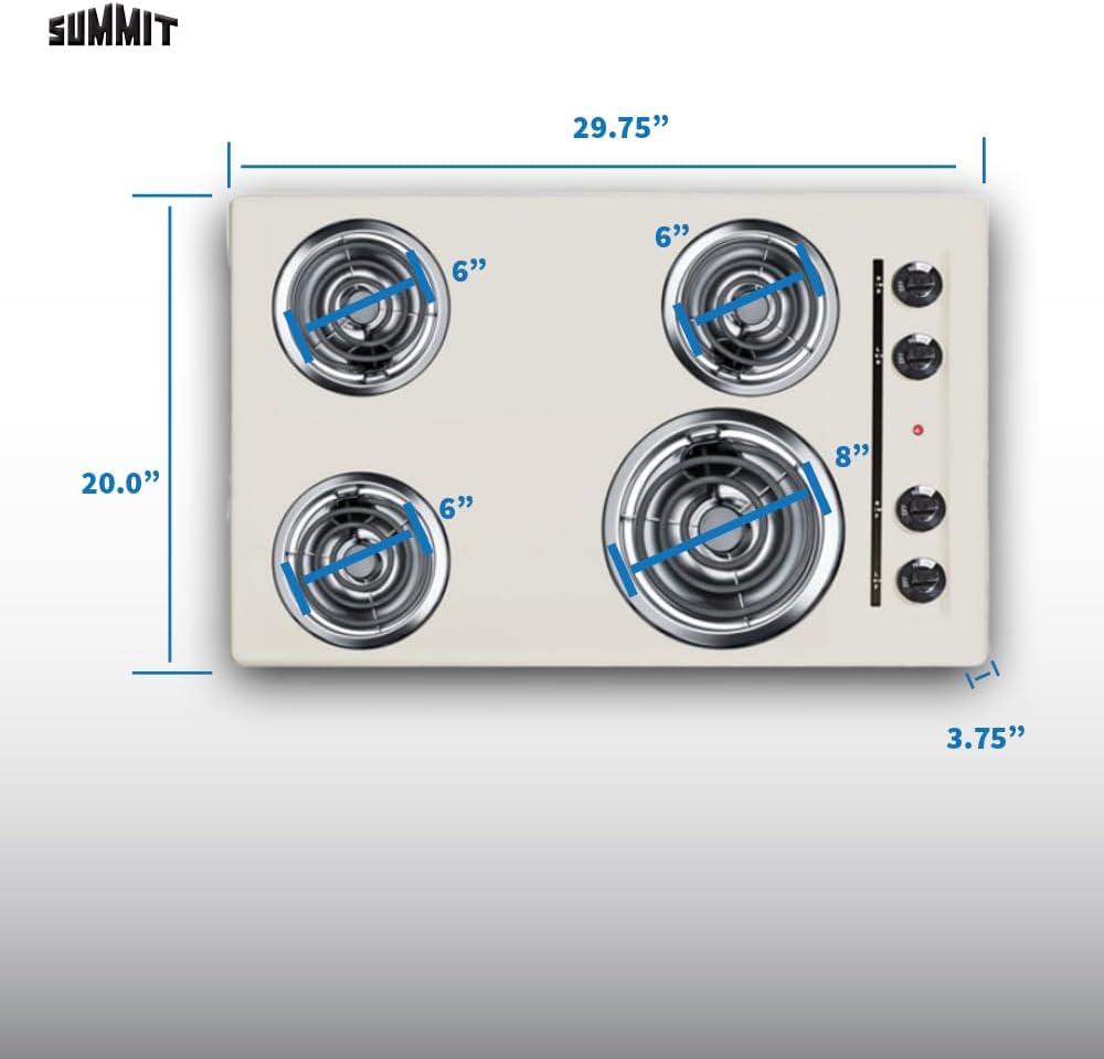 Scratch Summit 30’’ 4 Burner Electric Cooktop 230 Volt Coil Electric Cooktop Bisque- WEL05 - *Kitchen Appliances