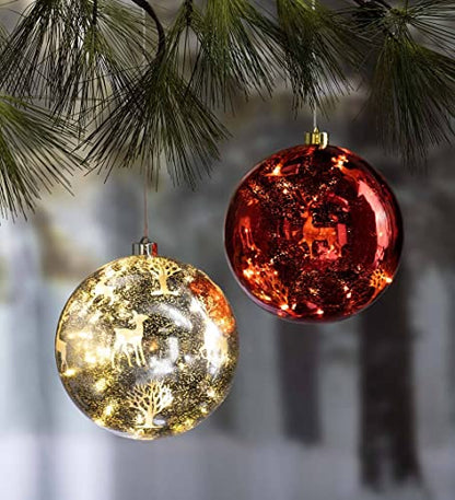 4 Wind & Weather Lighted Shatterproof Ornaments Deer & Trees Silver