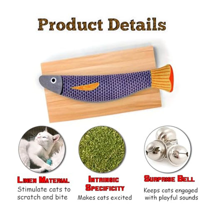JMTSONS Cat Toys 4 Pack – 3 Catnip Fish Kicker Toys with Bell Sound and 1 Durable Rope Chew Toy for Indoor Cats & Kittens