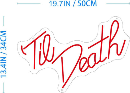 ZPLNOSIN Til Death Neon Signs-Transparent Acrylic with Dimmer Light Up Lights Signs Indoor Bedroom Decor Wall Led Neon Sign 19.6×13.4 IN Bar Christmas Party Wedding Girl Boy Living Room Office Red