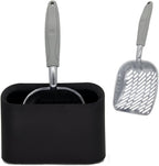 Vitisyao Metal Cat Litter Scoop with Holder Aluminum Cats Litter Scooper Captures All Clumps Heavy Duty Metal Kitty
