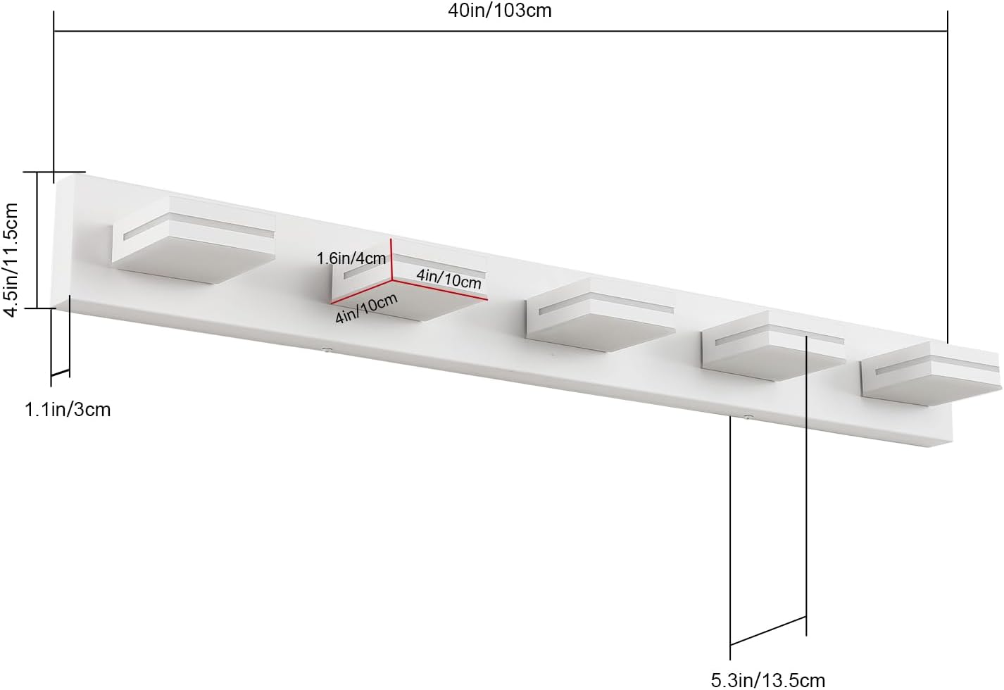 Dent SineRise LED Modern Bathroom Vanity Light Fixtures (5-Light 40-Inch Dimmable) Matte White Modern Acrylic Bathroom