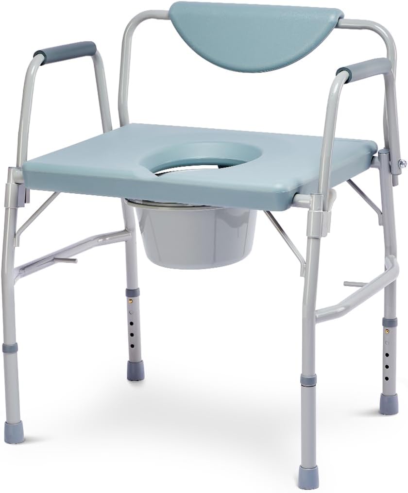 GreenChief 3 in 1 Bariatric Commode 700 LBS Drop Arm Bedside Commode Chair Potty Chair with Extra Wide Seat Raised