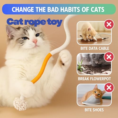 JMTSONS Cat Toys 4 Pack – 3 Catnip Fish Kicker Toys with Bell Sound and 1 Durable Rope Chew Toy for Indoor Cats &