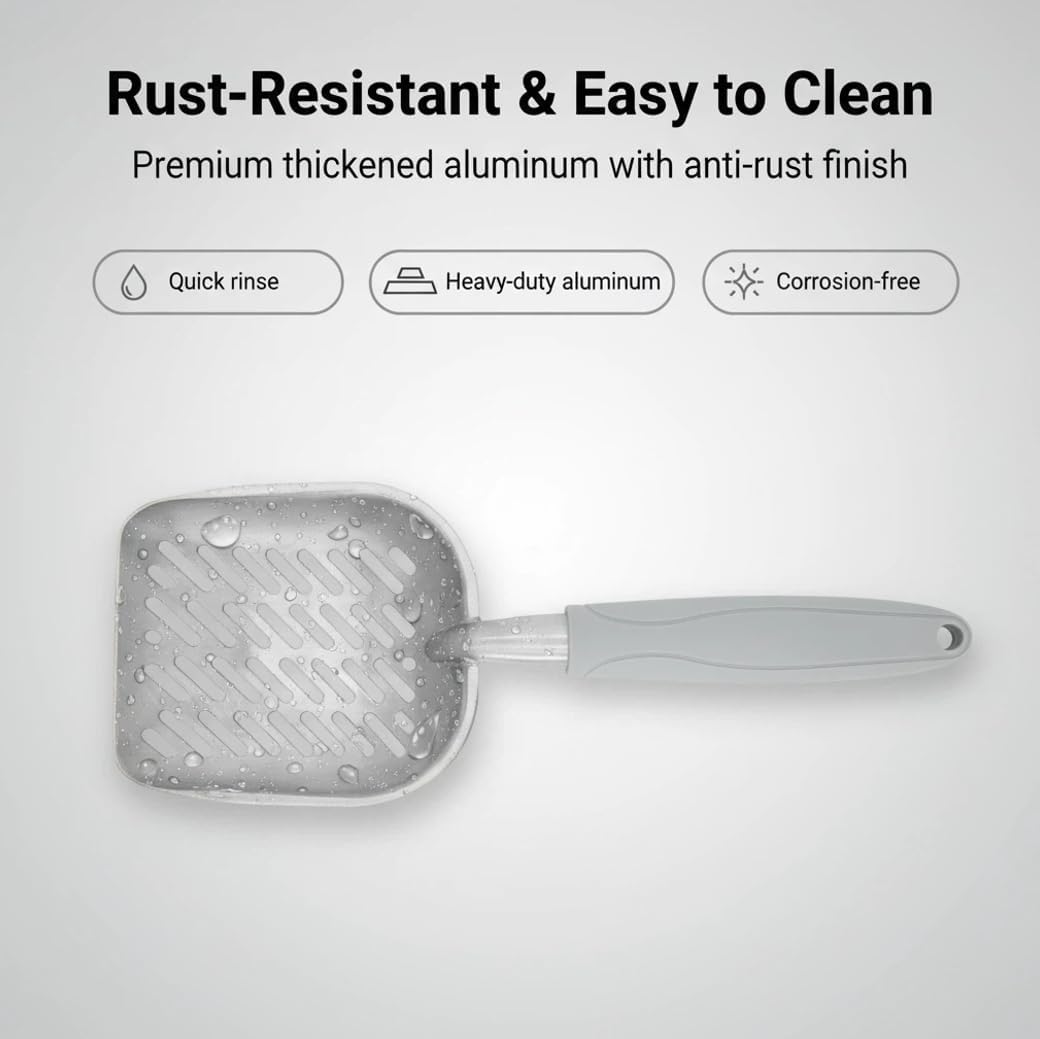 Vitisyao Metal Cat Litter Scoop with Holder, Aluminum Cats Litter Scooper Captures All Clumps, Heavy Duty Metal Kitty Scoopers with Holder, Cat Metal Scoop and Holder (Black)