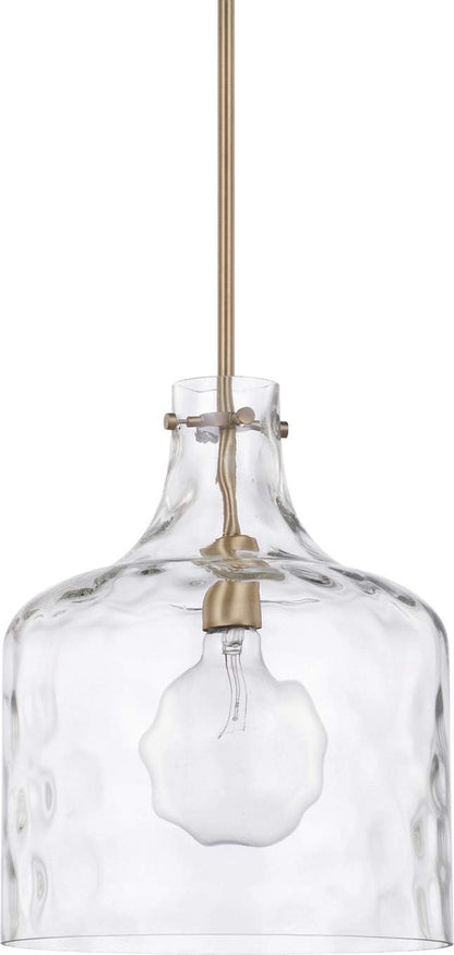 HomePlace Lighting 325717AD Crawford Urban/Industrial Clear Water Glass Jar Pendant Light, 1-Light 100 Watt, 15" H x 12" W, Aged Brass