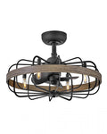 Hinkley Eli 22" LED Indoor Smart Fandelier, Semi-Flush Fixture, Vintage Industrial Style, 12" blade sweep, Matte Black and Driftwood