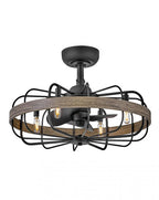 Hinkley Eli 22" LED Indoor Smart Fandelier, Semi-Flush Fixture, Vintage Industrial Style, 12" blade sweep, Matte Black and Driftwood