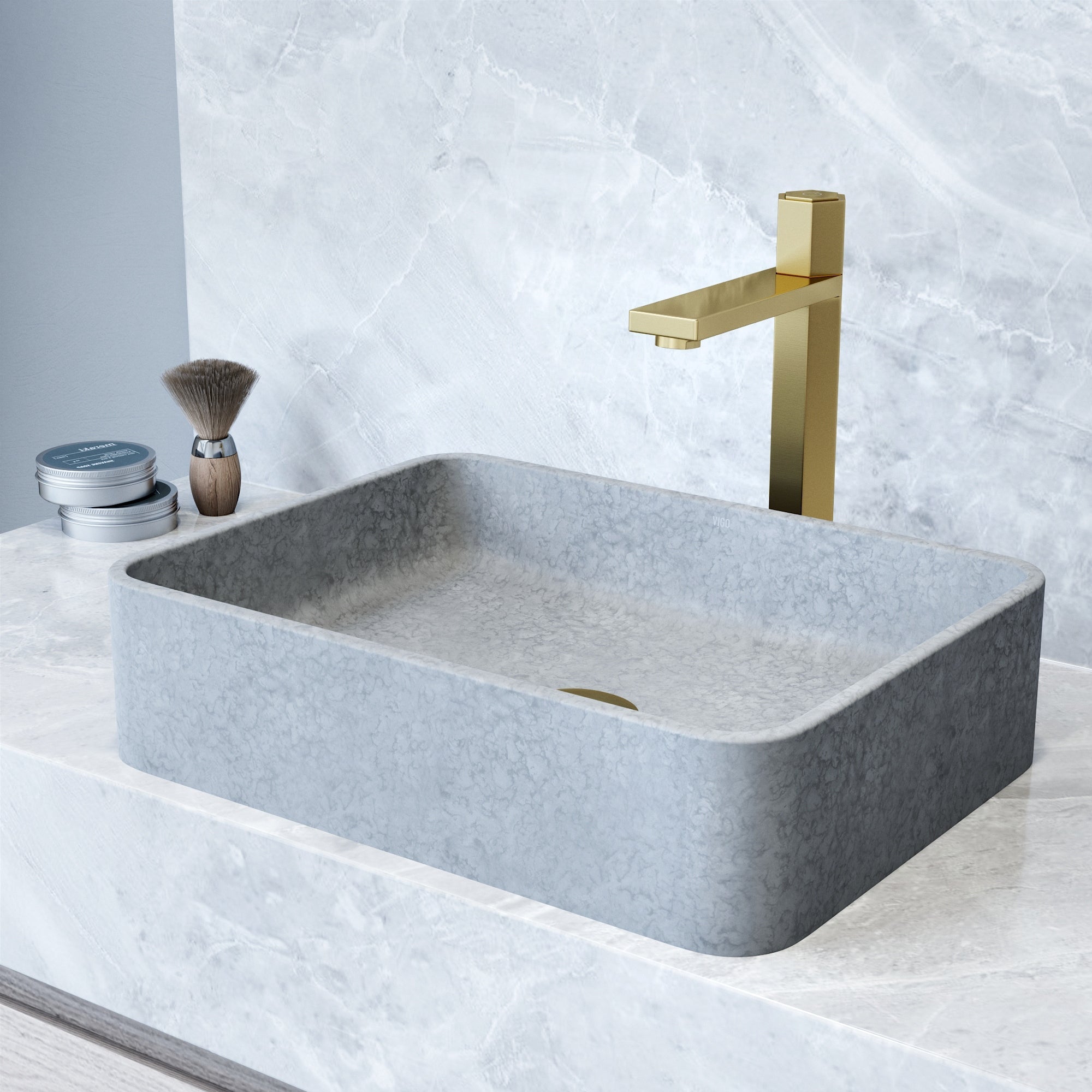 Vigo VG04064 Concreto Stone 16Concreto Stone 12’’ Rectangular Concrete Vessel Bathroom Sink Gray Sinks Bathroom Sink