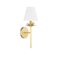 Meridian M90077TG Vintage Farmhouse White Linen Fabric Wall Sconce, 1-Light 60 Watt, 17" H x 6" W, True Gold