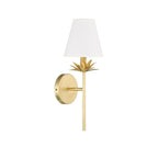 Meridian M90077TG Vintage Farmhouse White Linen Fabric Wall Sconce, 1-Light 60 Watt, 17" H x 6" W, True Gold