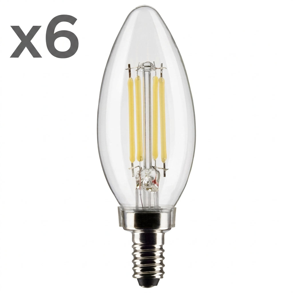 6 x Satco Lighting S21274 5.5 Watt Vintage Edison Dimmable B11 Candelabra (E12) LED Bulb - 500 Lumens 3000K and 90CRI Clear Bulbs Bulbs LED