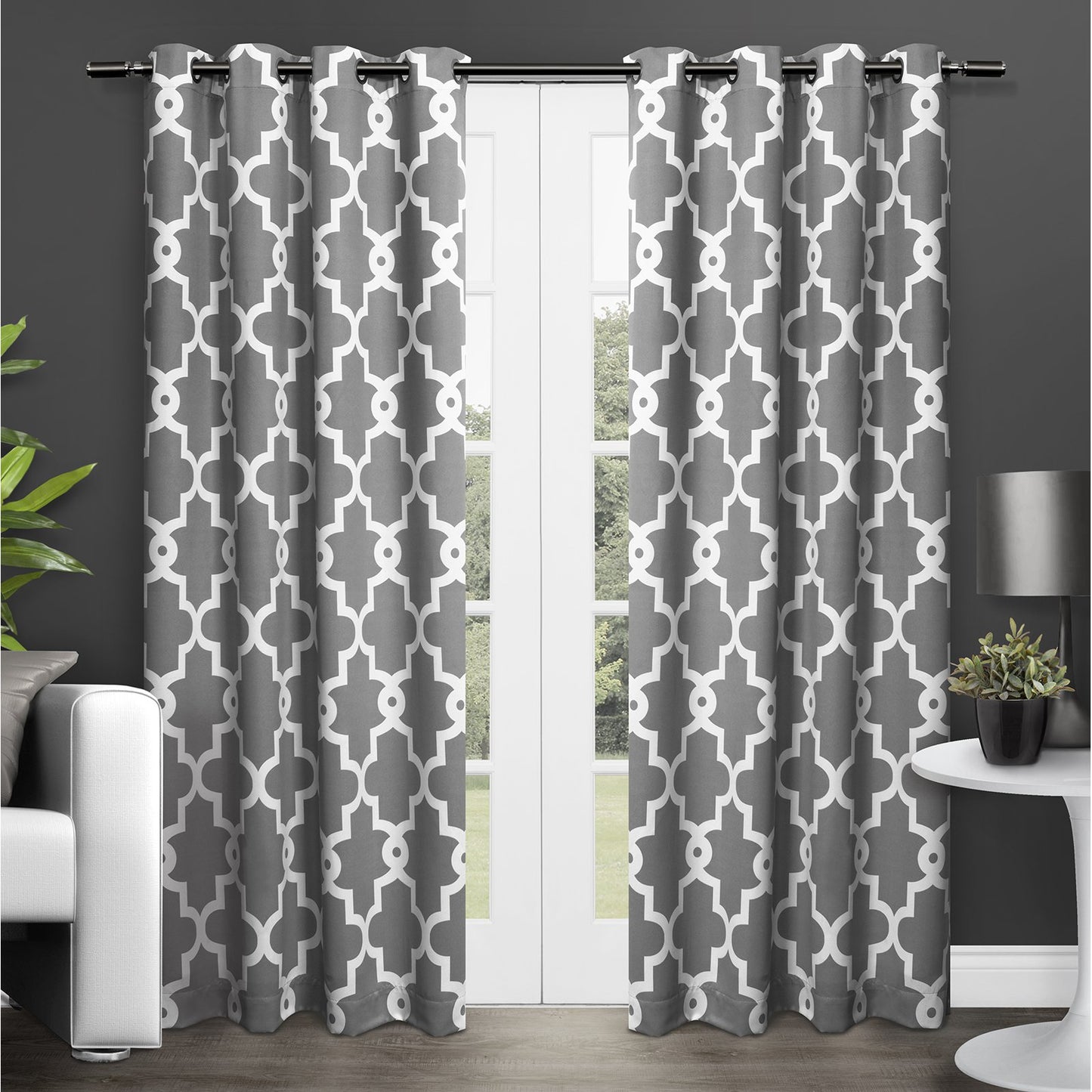 TOWN & COUNTRY EVERYDAY Ironwork Geo Trellis Sateen Indoor Curtains Room Darkening Blackout Grommet Top Energy Efficient 2-Pack Set 52 X84 Blac