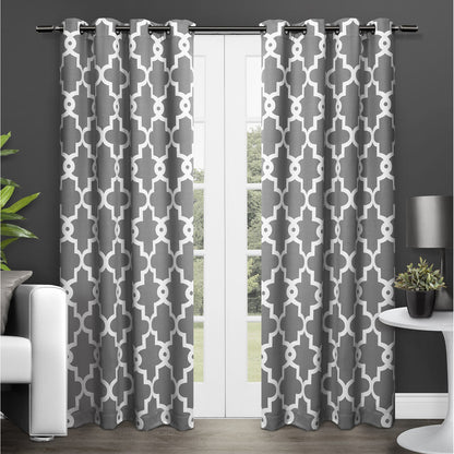 TOWN & COUNTRY EVERYDAY Ironwork Geo Trellis Sateen Indoor Curtains Room Darkening Blackout Grommet Top Energy Efficient 2-Pack Set 52 X84 Blac