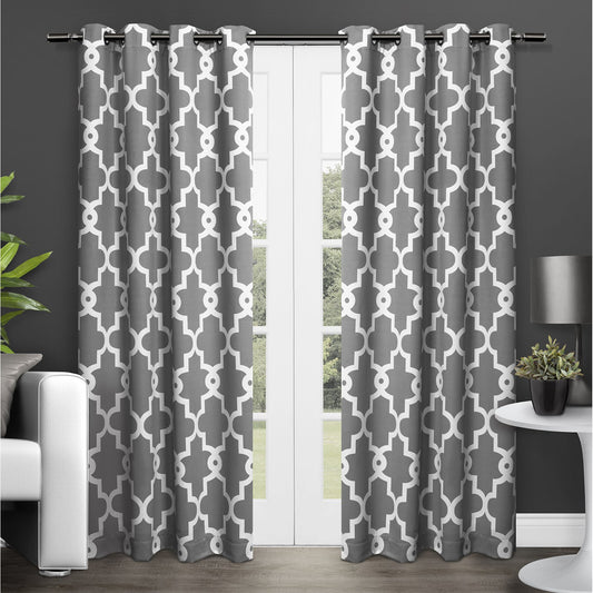TOWN & COUNTRY EVERYDAY Ironwork Geo Trellis Sateen Indoor Curtains Room Darkening Blackout Grommet Top Energy Efficient 2-Pack Set 52 X84 Blac